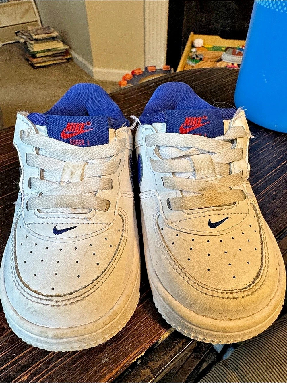 Nike Air Force 1 Sneakers White & Blue Boys US 6C